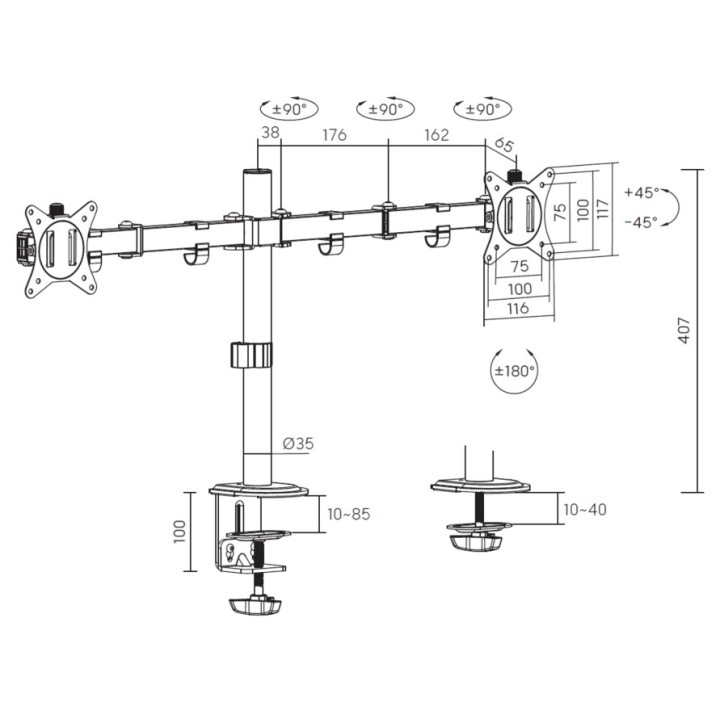 Soporte Mesa EQUIP 17-32" 2 Pantallas Blanco (EQ650167)