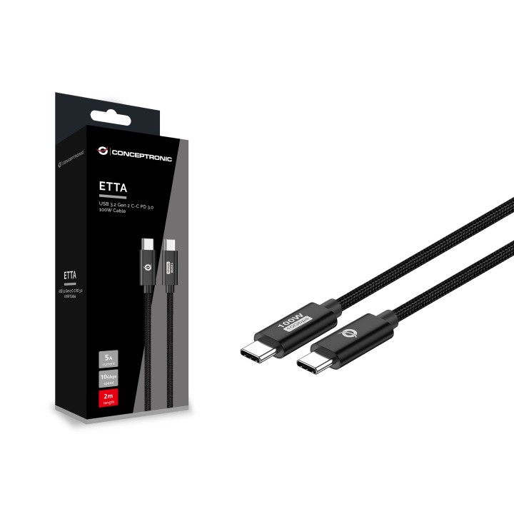 Cable CONCEPTRONIC USB-C M/M 100W 2m Negro (ETTA02B20)