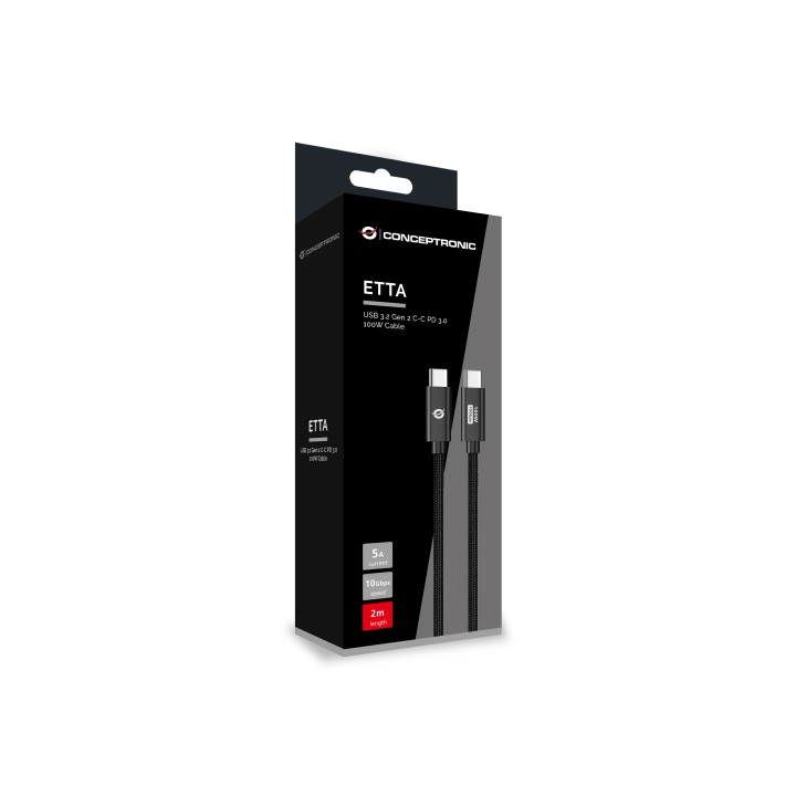 Cable CONCEPTRONIC USB-C M/M 100W 2m Negro (ETTA02B20)