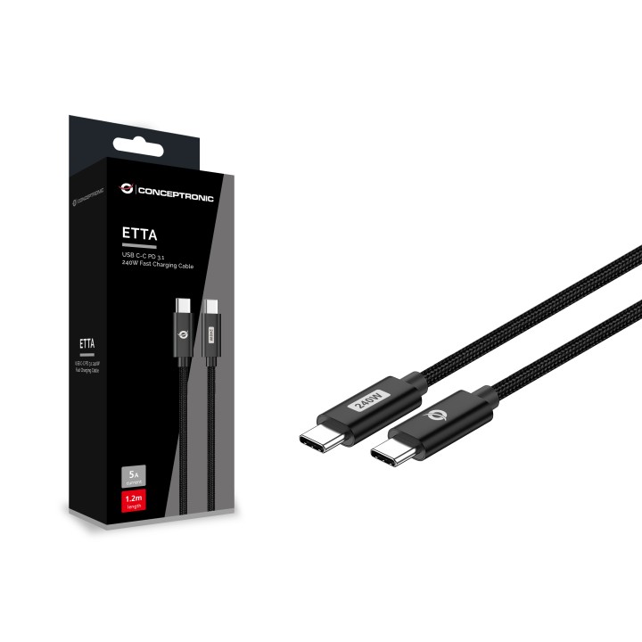 Cable CONCEPTRONIC USB-C M/M 240W 2m Negro (ETTA03B20)