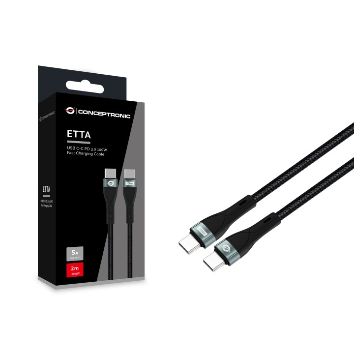 Cable CONCEPTRONIC USB-C M/M 100W 2m Negro (ETTA01B20)