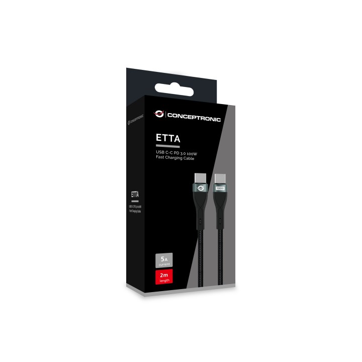 Cable CONCEPTRONIC USB-C M/M 100W 2m Negro (ETTA01B20)