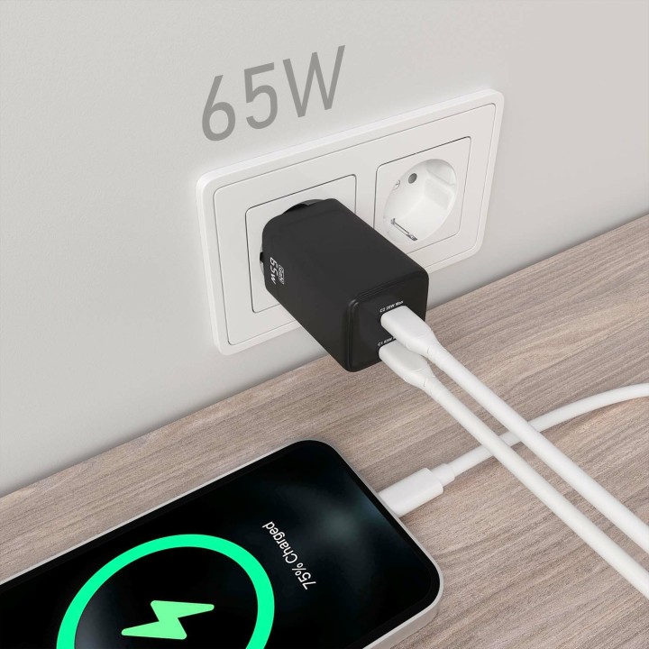 Cargador AISENS 2xUSB-C 65W Negro (ASCH-65W2P040-BK)