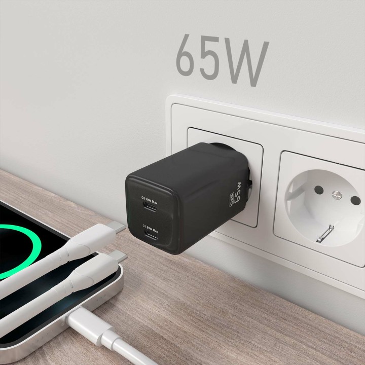 Cargador AISENS 2xUSB-C 65W Negro (ASCH-65W2P040-BK)