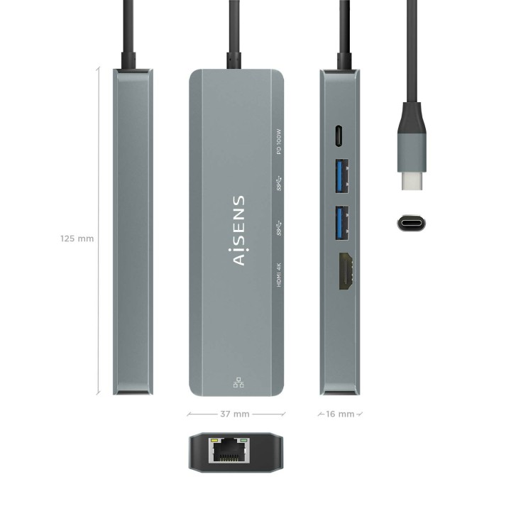 Dock Station AISENS USB-C a HDMI/USB/PD (ASUC-5P011-GR)