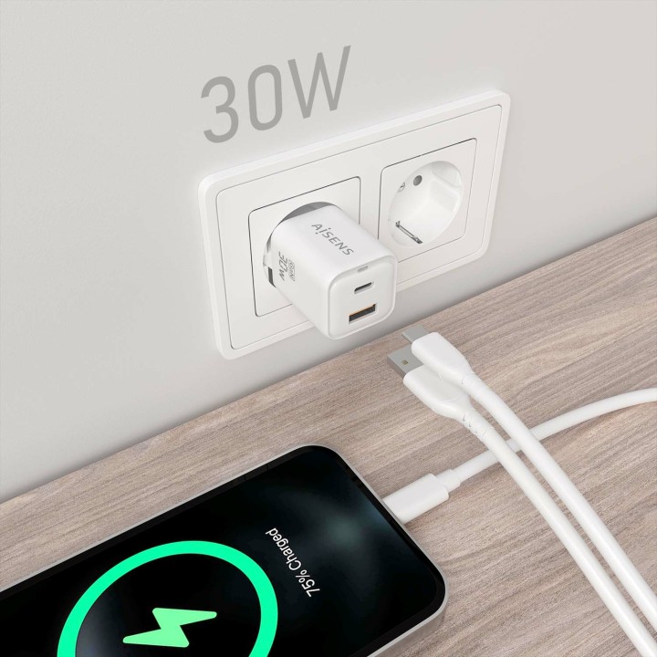 Cargador de Pared AISENS 30W Blanco (ASCH-30W2P020-W)