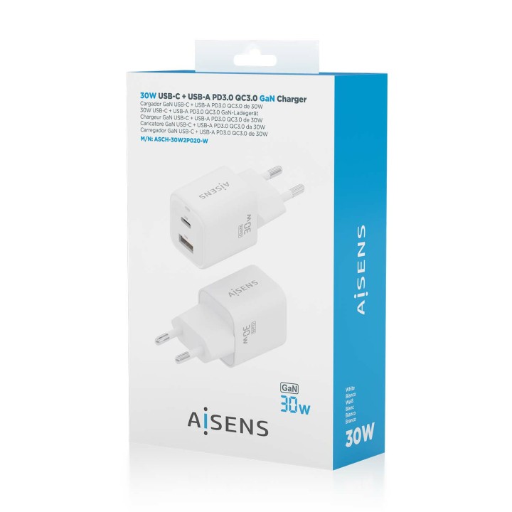 Cargador de Pared AISENS 30W Blanco (ASCH-30W2P020-W)