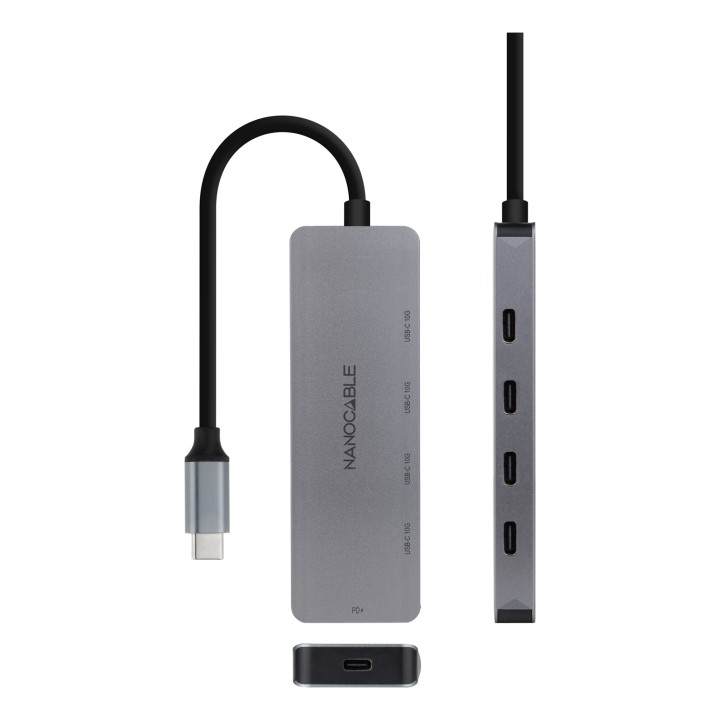 Hub Nanocable USB-C a 4xUSB-C DP 100W Gris (10.16.4505)