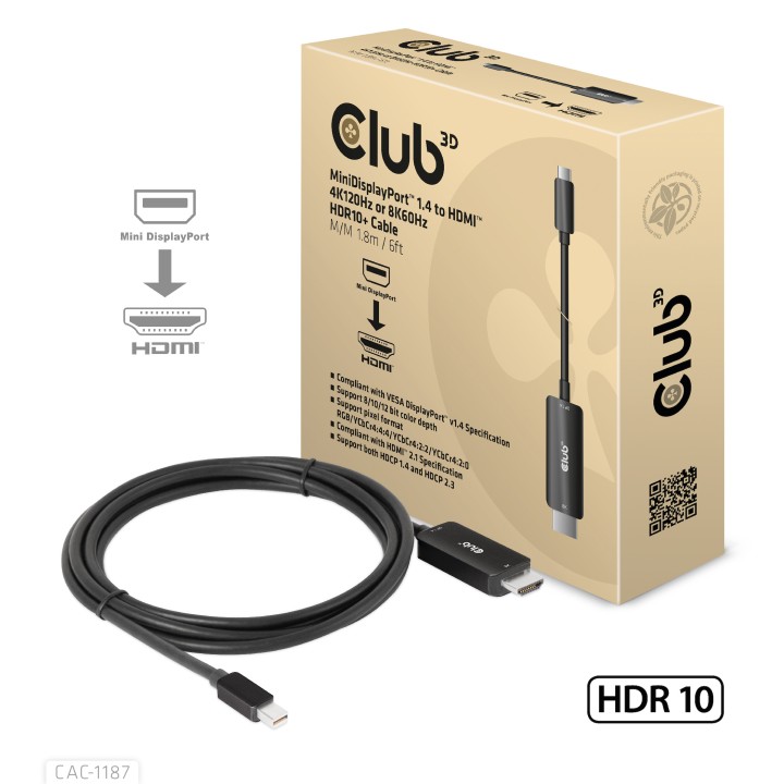 Cable Club 3D Mini DP a HDMI 1.8m M/M Negro CAC-1187