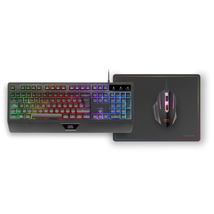 Pack Mars Gaming T+Ratón+Alfombrilla Negro (MCP124ES)