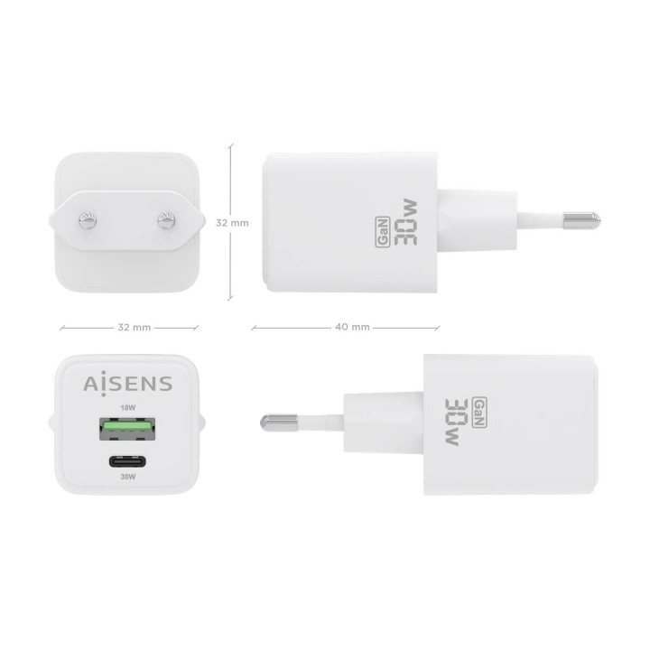 Cargador de Pared AISENS 30W Blanco (ASCH-30W2P037-W)