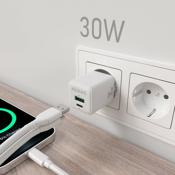 Cargador de Pared AISENS 30W Blanco (ASCH-30W2P037-W)