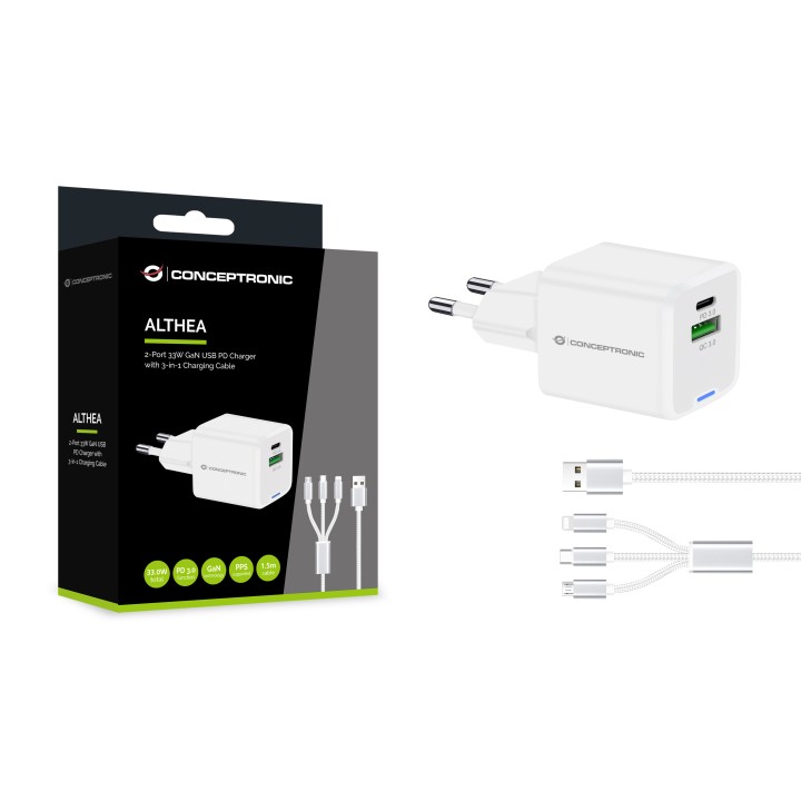 Cargador Pared CONCEPTRONIC USB-A/C GaN 33W (ALTHEA16W)