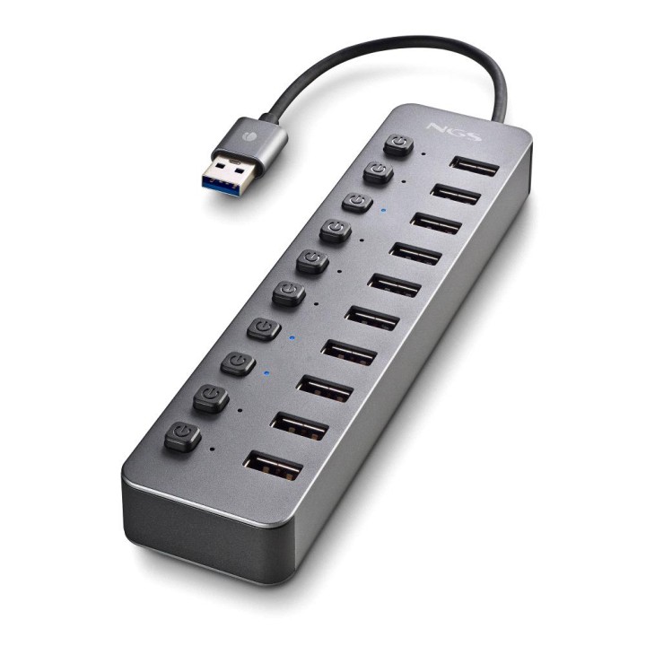 Hub NGS 10xUSB 3.0 con Interruptores Gris (IHUB10)