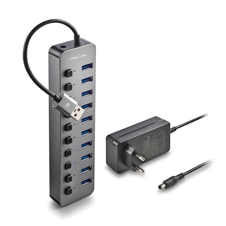 Hub NGS 10xUSB 3.0 con Interruptores Gris (IHUB10)
