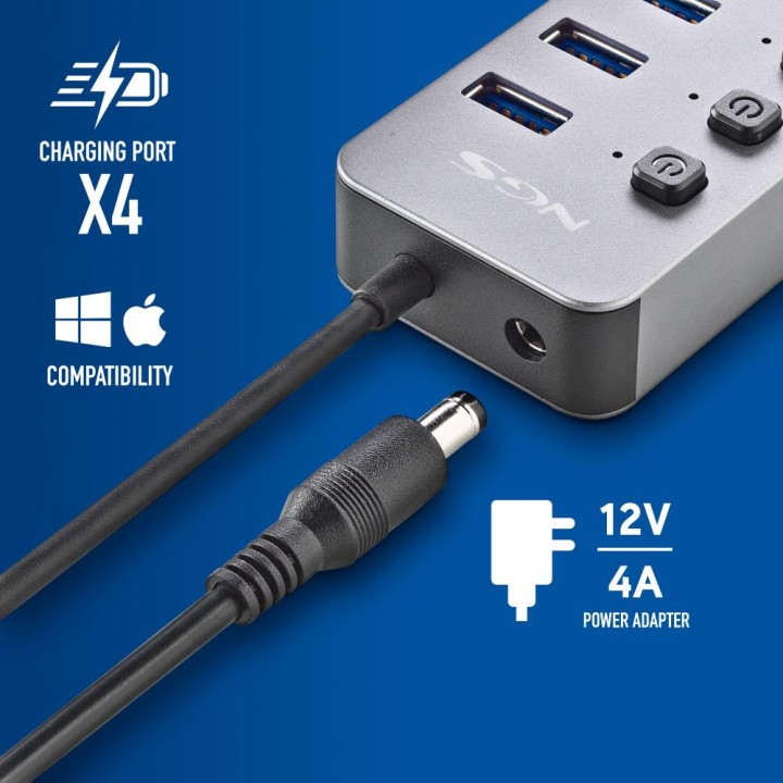 Hub NGS 10xUSB 3.0 con Interruptores Gris (IHUB10)