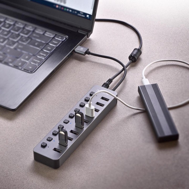 Hub NGS 10xUSB 3.0 con Interruptores Gris (IHUB10)