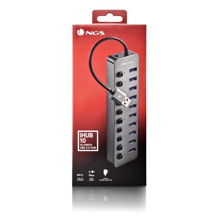 Hub NGS 10xUSB 3.0 con Interruptores Gris (IHUB10)