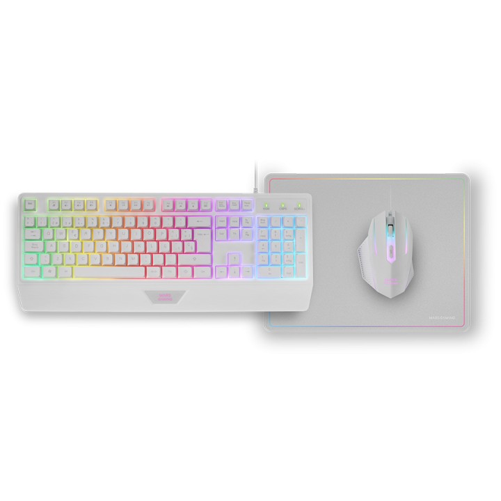 Pack Mars Gaming T+Ratón+Alfombrilla Blanco (MCP124WES)