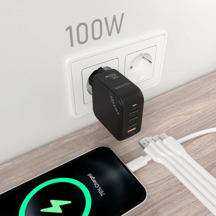 Cargador Pared AISENS 1USB-A 3USB-C (ASCH-100W4P029-BK)