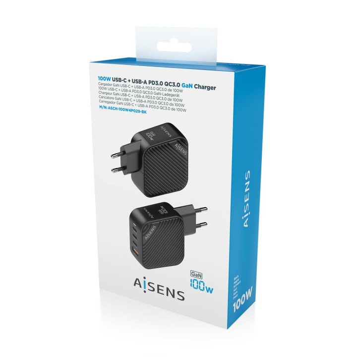 Cargador Pared AISENS 1USB-A 3USB-C (ASCH-100W4P029-BK)