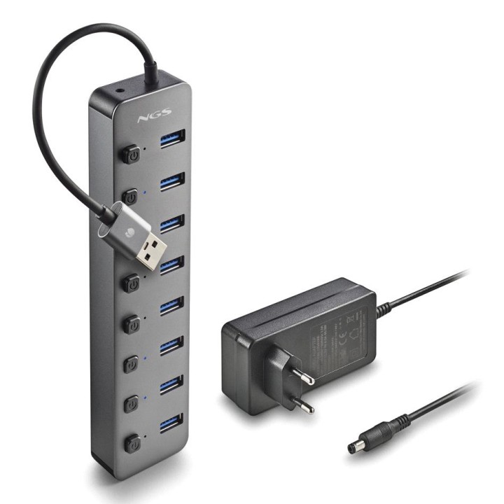 Hub NGS USB-A 2.0 a 8xUSB-A 3.0 Gris (IHUB8)