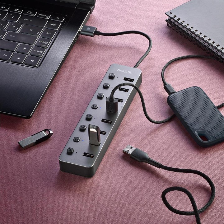 Hub NGS USB-A 2.0 a 8xUSB-A 3.0 Gris (IHUB8)