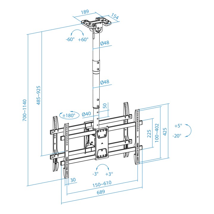 Soporte Techo TOOQ 43-86" 2TV Gira/Inc (LPCE2286TSLI-B)