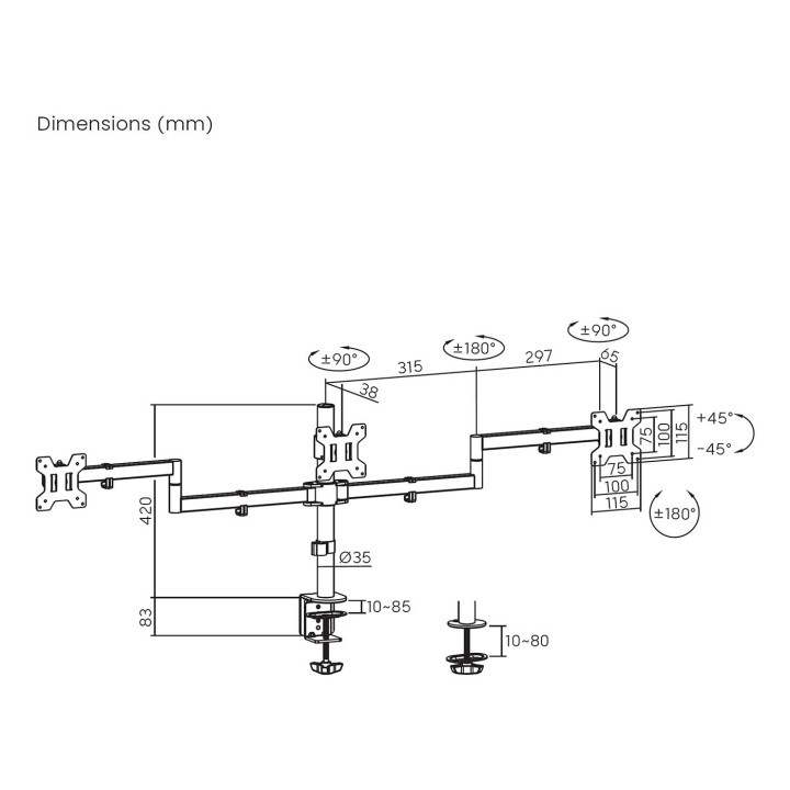 Soporte Mesa AISENS 3 Monitores 13"-27" (DT27TSR-281)