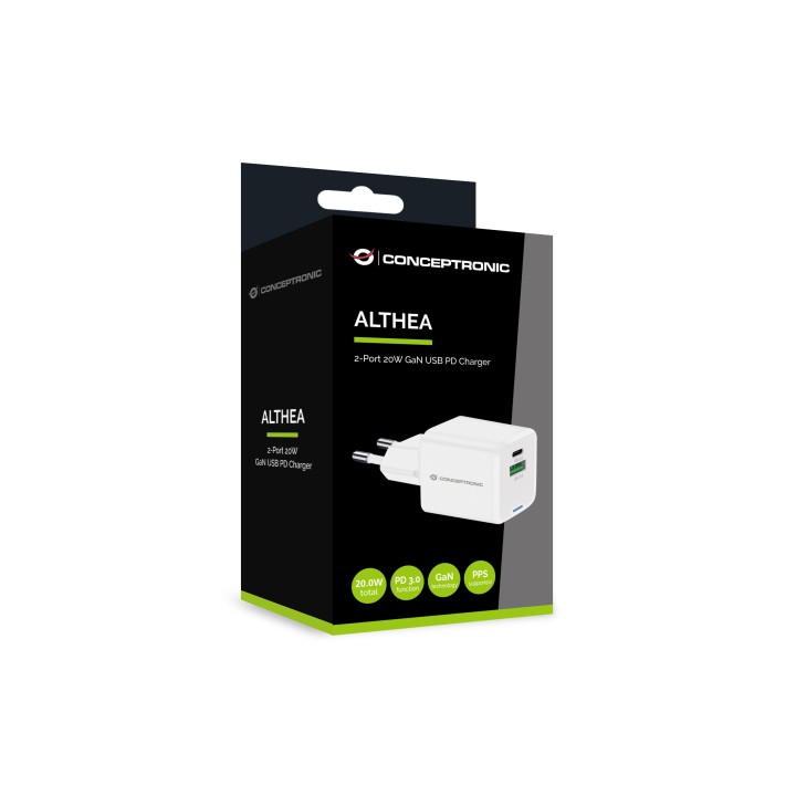 Cargador Pared CONCEPTRONIC USB-A/C GaN 20W (ALTHEA15W)
