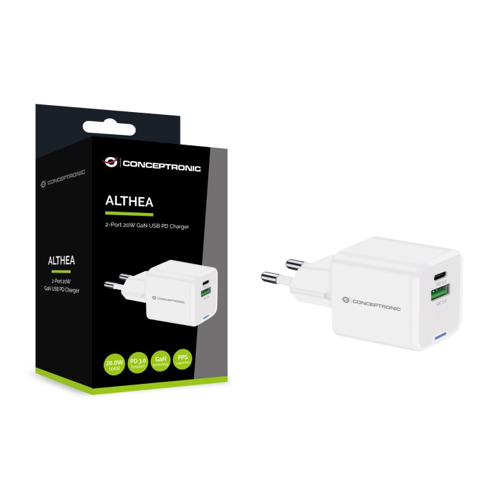 Cargador Pared CONCEPTRONIC USB-A/C GaN 20W (ALTHEA15W)