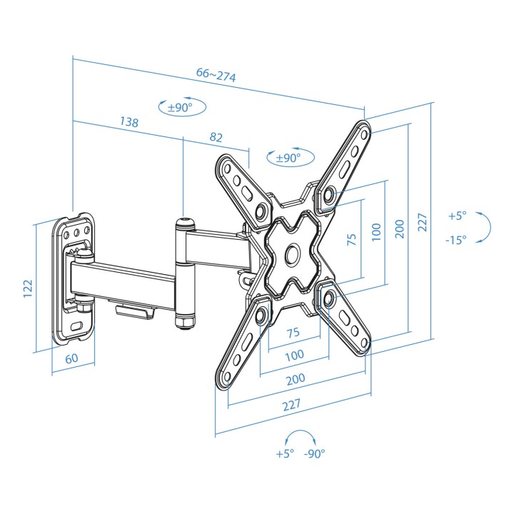 Soporte Pared TOOQ 13"-43" Gira/Incl Negro (LP1344TN-B)