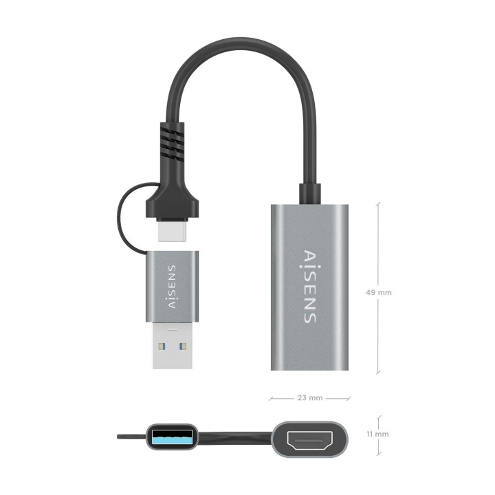 Conversor AISENS USB-A/C/M a HDMI/H 12cm (A109-0913)