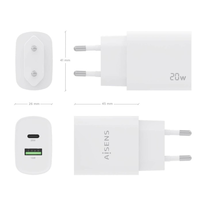 Cargador Pared AISENS 1xUSB-C 1xUSB-A 20W (A110-0754)