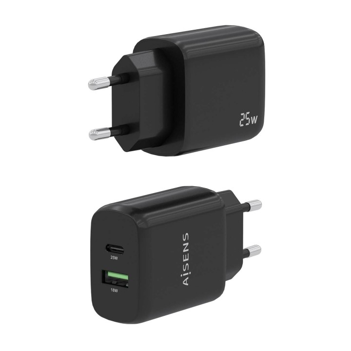 Cargador Pared AISENS USB-C USB-A 25W Negro (A110-0759)
