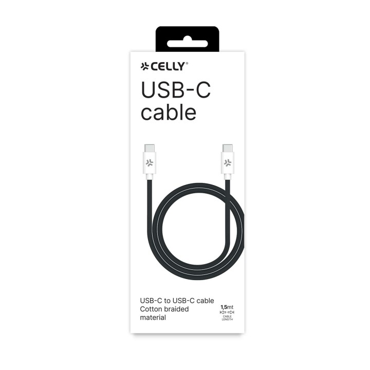 Cable CELLY USB-C a USB-C Negro/Blanco (USBCUSBCCOTTBK)