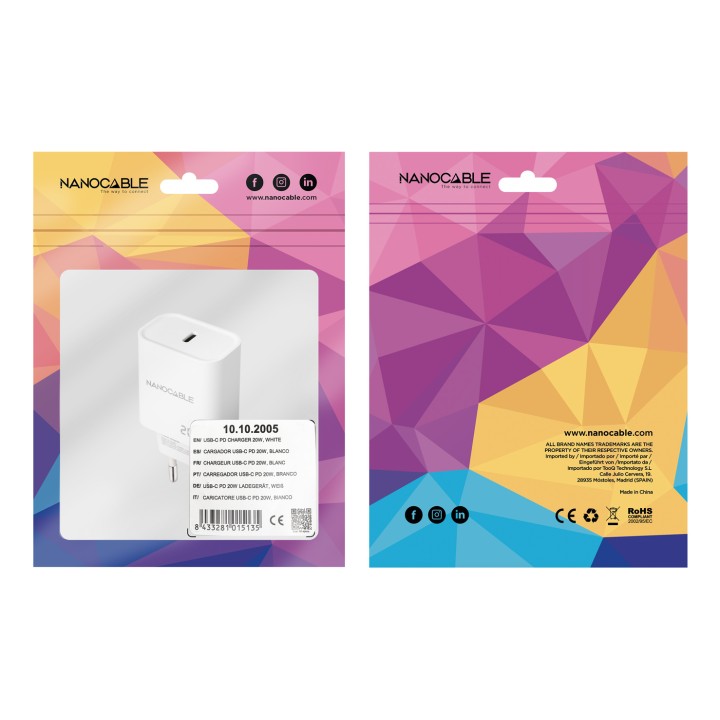 Cargador de Pared Nanocable 1xUSB-C Blanco (10.10.2005)