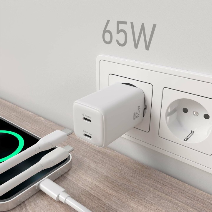 Cargador AISENS 2xUSB-C 65W Blanco (ASCH-65W2P039-W)