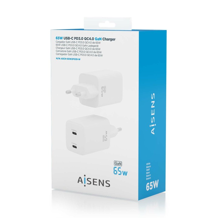Cargador AISENS 2xUSB-C 65W Blanco (ASCH-65W2P039-W)