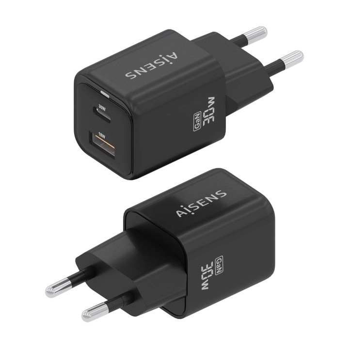 Cargador de Pared AISENS 30W Negro (ASCH-30W2P021-BK)