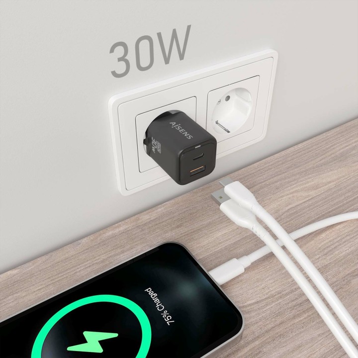 Cargador de Pared AISENS 30W Negro (ASCH-30W2P021-BK)