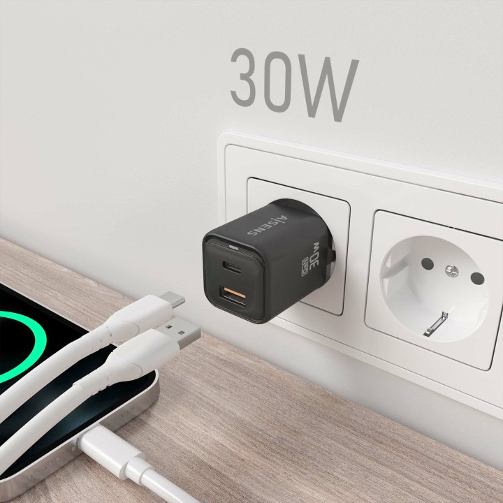 Cargador de Pared AISENS 30W Negro (ASCH-30W2P021-BK)