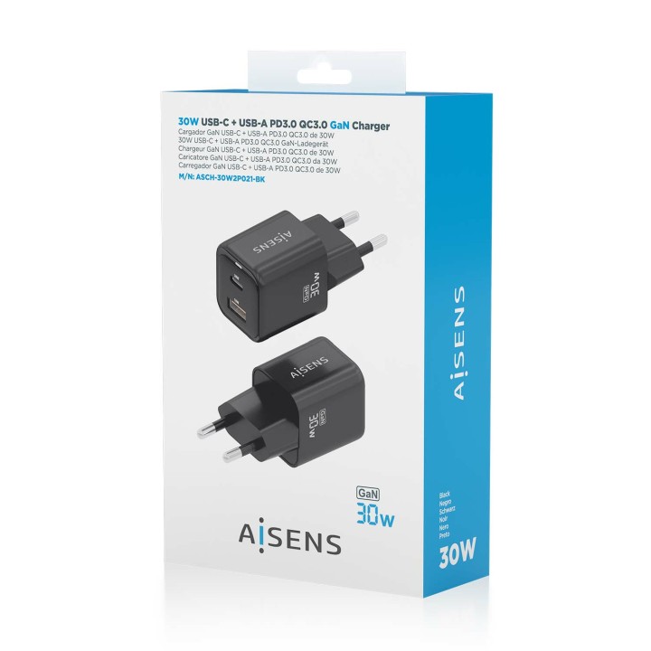 Cargador de Pared AISENS 30W Negro (ASCH-30W2P021-BK)