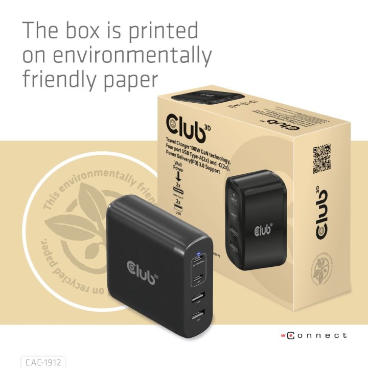 Cargador Viaje Club 3D 100W 2USB-A+2USB-C (CAC-1912EU)