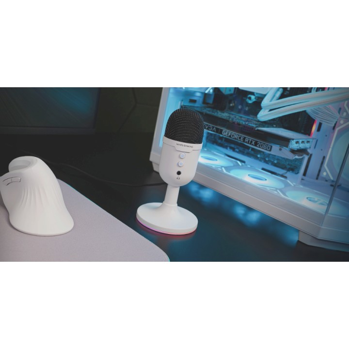 Micrófono Mars Gaming ARGB 3.5mm USB Blanco (MMICCXW)