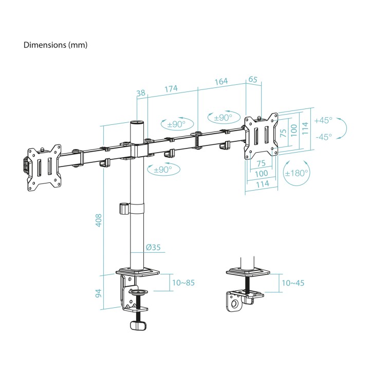 Soporte Mesa TooQ Gira/Inclina 17-27" Negro(DB1802TN-B)