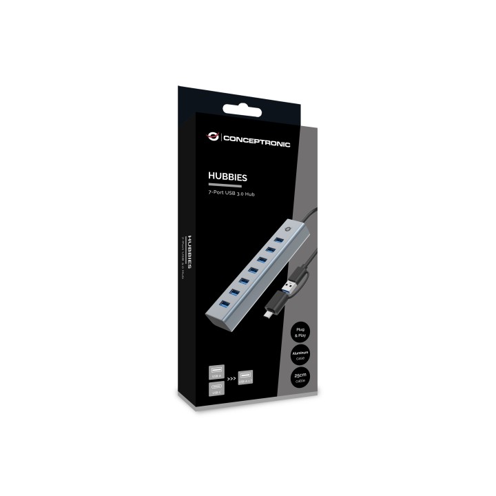 Hub CONCEPTRONIC USB-C 3.0 a 7xUSB-A Gris (HUBBIES21G)