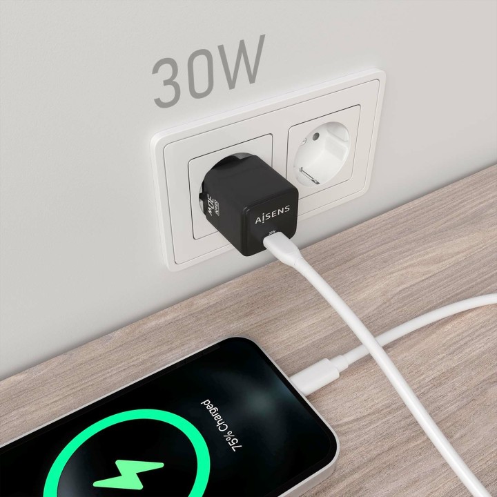 Cargador de Pared AISENS 30W Negro (ASCH-30W1P036-BK)