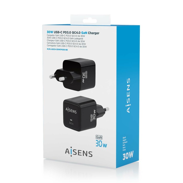 Cargador de Pared AISENS 30W Negro (ASCH-30W1P036-BK)