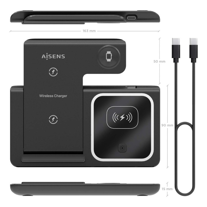 Base AISENS carga Inalámbrica 15W (ASCH-15W3WC043-BK)